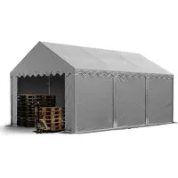 Sonstiges Opslagtent 4x6 m met ritssluitingen - 2,0m zijwandhoogte, PVC 750, met grondframe, grijs