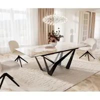 DELIFE Eetkamertafel Edge 180-220x100 keramiek Minas Melange wit-beige spider vlak staal zwart uitschuifbaar