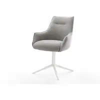 DELIFE Draaistoel Alja-Flex met armleuning zachte stof met structuur grijs kruispoot wit 360° draaibaar rocker-functie pocketveer kern