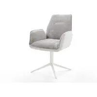 DELIFE Draaistoel Zoa-Flex materiaalmix echt leer wit-zilver grijs kruispoot wit 360° draaibaar rocker-functie pocketveer kern