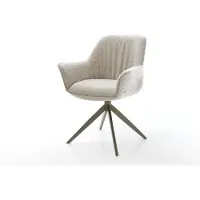 DELIFE Draaistoel Keila-Flex met armleuning geweven stof beige kruisframe breed afwerking met titanium 360° draaibaar rocker-functie