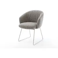DELIFE Eetkamerstoel Caja-Flex met armleuning bouclé zilver grijs slipframe roestvrij staal pocketveer kern