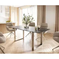 DELIFE Eettafel Edge Bootsform 200x100 keramiek Laminam Noir Desir bruin roestvrij staal smal