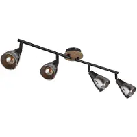 Globo Plafondlamp Woonkamerlamp Eetkamerlamp Slaapkamerlamp, metaal zwart hout bruin glas rookkleurig, 4 vlammen Spots beweegbaar E14, L 60 cm