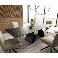 DELIFE Eetkamertafel Edge 200-300x100 keramiek LaminamNoir Desir bruin W-frame zwart uitschuifbaar