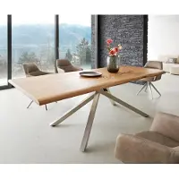 DELIFE Eettafel Edge 240x100 acacia natuur kruisframe rechthoek roestvrij staal Live-Edge