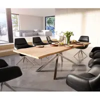 DELIFE Eettafel Edge 260x100 acacia natuur Kreuzframe rechthoek edelstaal Live-Edge