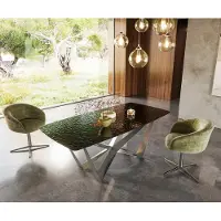 DELIFE Eetkamertafel Edge Boot 200x100 Glas smelten rokerig zwart 3D-Relief spider vlak staal RVS