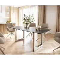 DELIFE Eettafel Edge Bootsform 200x100 keramiek Laminam Noir Desir bruin roestvrij staal breed