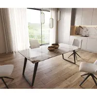 DELIFE Eetkamertafel Edge keramiek Minas Melange wit-beige 200x100 metaal schuin zwart