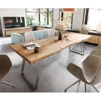 DELIFE Eetkamertafel Edge acacia natuur 280x100 XL roestvrij staal schuin Live-Edge