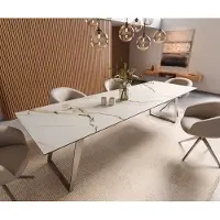 DELIFE Eetkamertafel Edge 300x100 keramiek Calacatta Luxe wit-goud-grijs RVS schuin