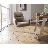 DELIFE Eetkamerstoel Zelia-Flex met armleuning microvelours taupe vintage slipframe roestvrij staal pocketveer kern