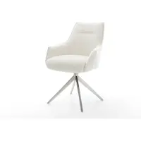 DELIFE Draaistoel Alja-Flex met armleuning bouclé zacht beige kruisframe breed roestvrij staal 360° draaibaar rocker-functie pocketveer kern
