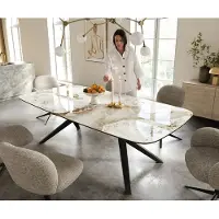 DELIFE Eettafel Edge Boot 240x120 cm Keramiek Minas Melange Wit-Beige Zenthara hoekig Metaal Zwart