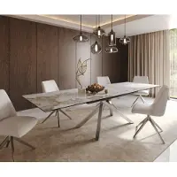 DELIFE Eetkamertafel Edge 200-300x100 keramiek Minas Melange wit-beige kruisframe rechthoek RVS uitschuifbaar