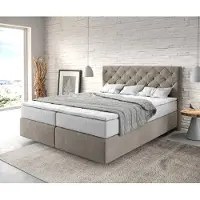 DELIFE Boxspringbed Dream-Great 160x200 cm Microvezel Beige met TFK Matras en Visco Topper