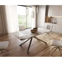 DELIFE Eetkamertafel Edge 200x100 keramiek Minas Melange wit-beige kruisframe rechthoek RVS