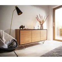 DELIFE Dressoir Stonegrace 145 cm acacia natuur 3 deuren steen fineer V-poot