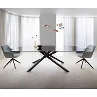 DELIFE Eetkamertafel Edge Boot 240x120 Glas smelten rokerig zwart 3D-Relief kruisframe rechthoek zwart