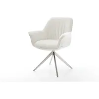DELIFE Eetkamerstoel Keila-Flex met armleuning kruisframe breed roestvrij staal bouclé zacht beige 360° draaibaar rocker-functie