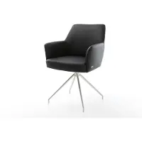 DELIFE Draaistoel Xana-Flex met armleuning echt leer zwart kruisframe conisch roestvrij staal 180° draaibaar pocketveer kern