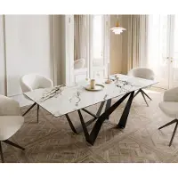 DELIFE Eetkamertafel Edge 180-220x100 keramiek Calacatta Luxe wit-goud-grijs spider vlak staal zwart uitschuifbaar