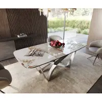 DELIFE Eetkamertafel Edge Boot 200x100 keramiek Minas Melange wit-beige spider vlak staal RVS