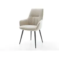 DELIFE Eetkamerstoel Zelia-Flex met armleuning geweven stof beige 4-poot conisch zwart pocketveer kern