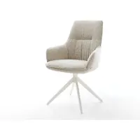 DELIFE Draaistoel Zelia-Flex met armleuning geweven stof beige kruisframe breed wit 360° draaibaar rocker-functie pocketveer kern