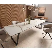 DELIFE Eetkamertafel Edge 300x100 keramiek Calacatta Luxe wit-goud-grijs metaal schuin zwart