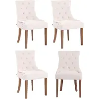 CLP Set van 4 eetkamerstoelen Aberdeen, fluweel, antiek design met een frame van rubberhout, crème kleur, frame in antiek-lichte tint