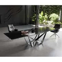 DELIFE Eetkamertafel Edge 200-300x100 Glas smelten rokerig zwart 3D-Relief spider vlak staal RVS uitschuifbaar