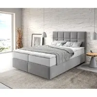 DELIFE Boxspringbed Dream-Fine 140x200 cm Microvezel Grijs met TFK Matras en Visco Topper