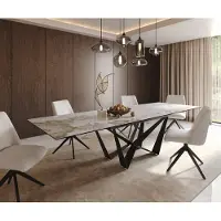 DELIFE Eetkamertafel Edge 200-300x100 keramiek Minas Melange wit-beige spider vlak staal zwart uitschuifbaar