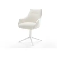 DELIFE Draaistoel Alja-Flex met armleuning bouclé zacht beige kruispoot wit 360° draaibaar rocker-functie pocketveer kern