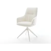 DELIFE Draaistoel Zelia-Flex met armleuning bouclé zacht beige kruisframe breed wit 360° draaibaar rocker-functie pocketveer kern