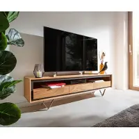 DELIFE Tv-meubel Stonegrace 175 cm acacia natuur 1 legplank 3 laden steenfineer V-poot