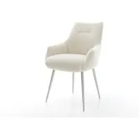 DELIFE Eetkamerstoel Alja-Flex met armleuning teddy beige 4-poot conisch roestvrij staal pocketveer kern