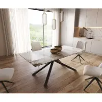 DELIFE Eetkamertafel Edge 200x100 keramiek Minas Melange wit-beige kruisframe rechthoek zwart