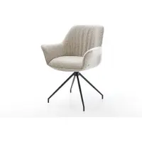 DELIFE Eetkamerstoel Keila-Flex met armleuning geweven stof beige kruisframe conisch zwart