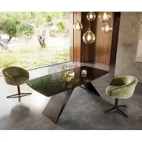 DELIFE Eetkamertafel Edge Boot 200x100 Glas smelten rokerig zwart 3D-Relief V-frame vlak staal zwart