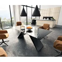 DELIFE Eetkamertafel Edge 200x100 Glas smelten rokerig zwart 3D-Relief V-frame vlak staal zwart