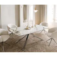DELIFE Eetkamertafel Edge Boot 200x100 keramiek Calacatta Luxe wit-goud-grijs kruisframe rechthoek RVS