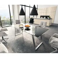 DELIFE Eetkamertafel Edge 200x100 Glas smelten rokerig zwart 3D-Relief RVS schuin
