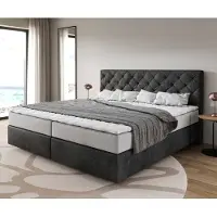 DELIFE Boxspring bed Dream-Great 200x200cm Microvezel antraciet vintage 200x200 cm met pocketveringmatras en visco-topper