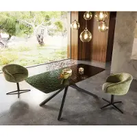 DELIFE Eetkamertafel Edge Boot 200x100 Glas smelten rokerig zwart 3D-Relief kruisframe rechthoek zwart