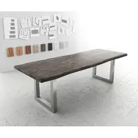 DELIFE Eettafel Edge 260x100 XL acacia platina roestvrijstaal breed Live-Edge