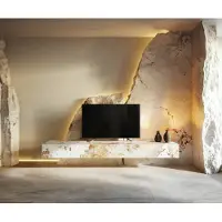 DELIFE Tv-meubel Cuor 200 cm Keramiek Minas Melange Wit-beige 1 Flap 1 Lade Zwevend