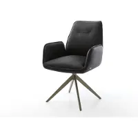 DELIFE Draaistoel Zoa-Flex echt leer zwart kruisframe breed afwerking met titanium 360° draaibaar rocker-functie pocketveer kern